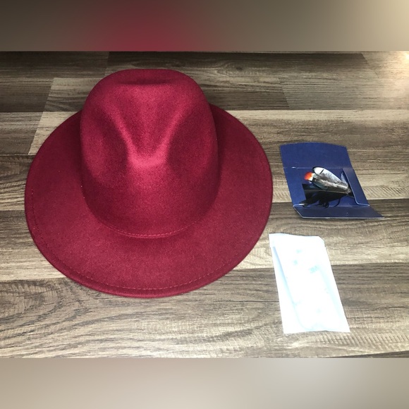 FADACHY Classic Fedora Hats for Men & Women’s Wide Brim Felt Hat Red W Feathers - Picture 4 of 10